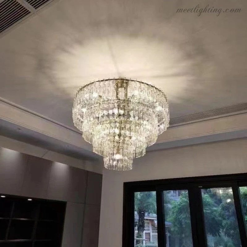 Kristallen Kroonluchter 155cm Vijf Lagen 17 Lichtpunten Staal Glas Luxe Verlichting Eetkamer Entree Lobby | Sansoti