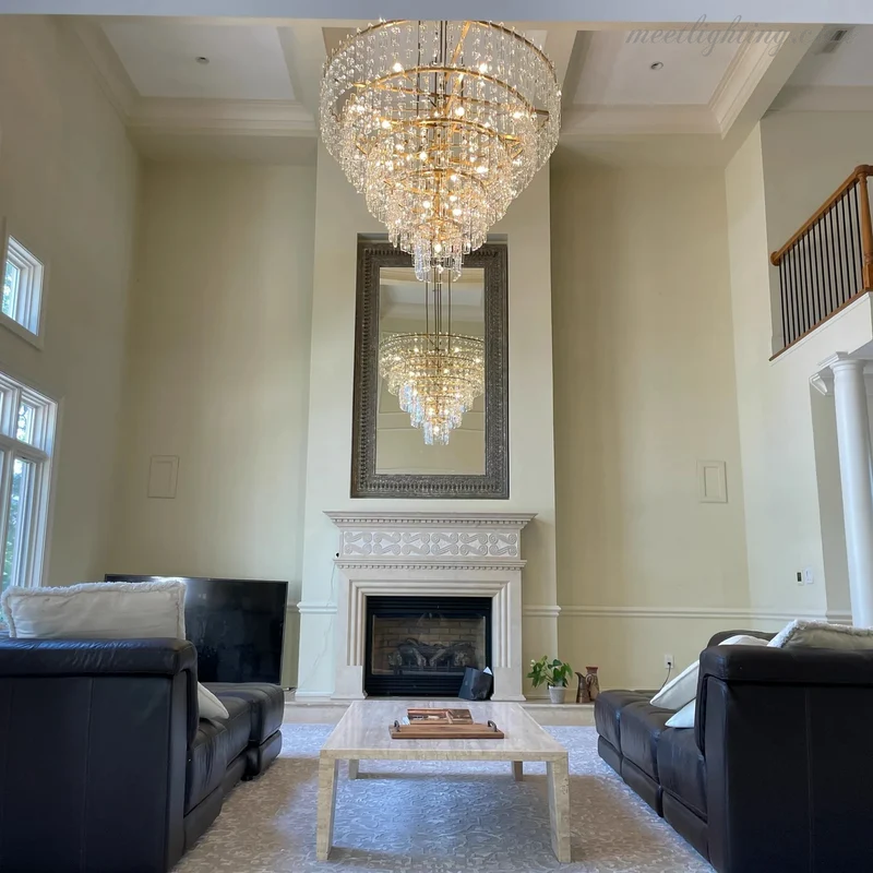 Kristallen Kroonluchter 155cm Vijf Lagen 17 Lichtpunten Staal Glas Luxe Verlichting Eetkamer Entree Lobby | Sansoti