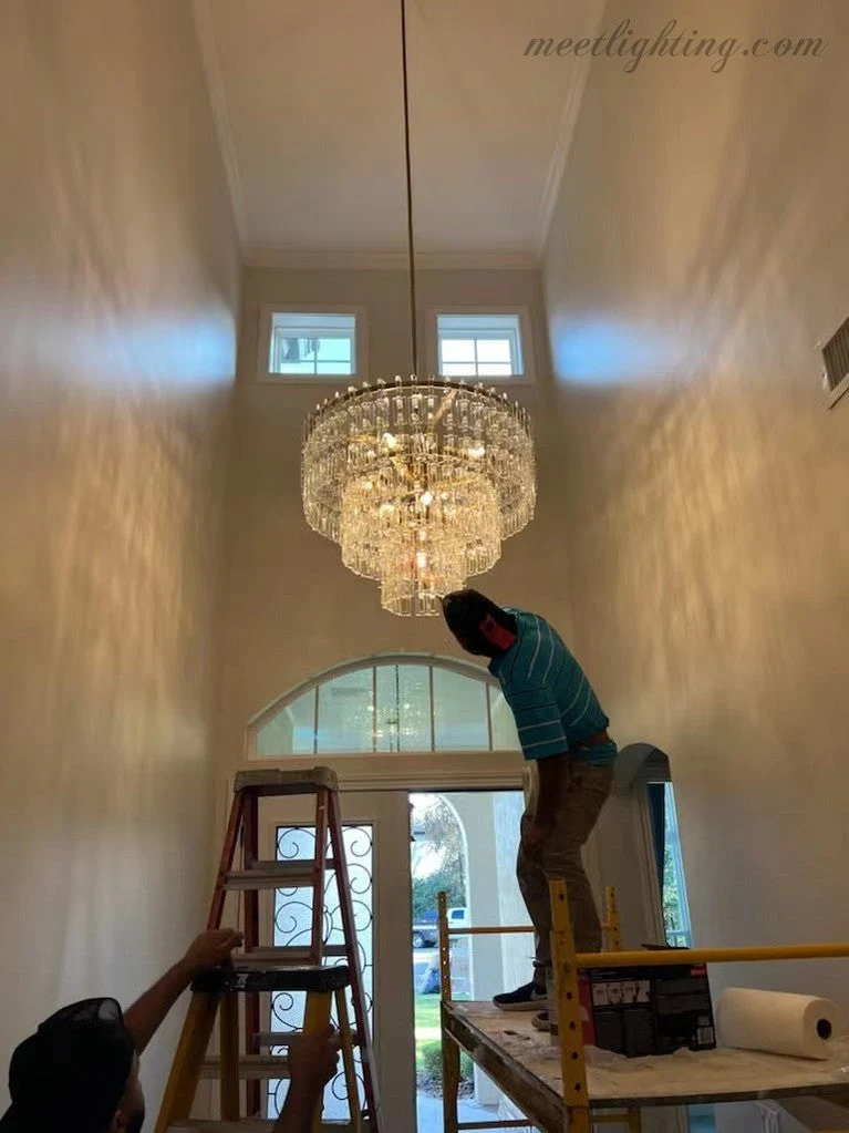 Kristallen Kroonluchter 155cm Vijf Lagen 17 Lichtpunten Staal Glas Luxe Verlichting Eetkamer Entree Lobby | Sansoti