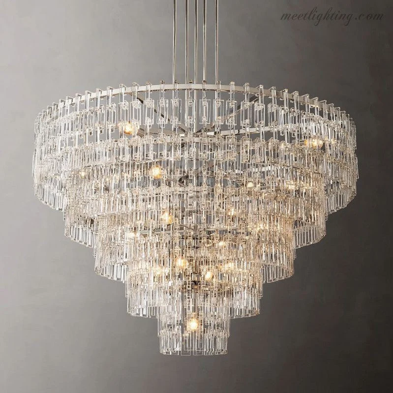 Kristallen Kroonluchter 155cm Vijf Lagen 17 Lichtpunten Staal Glas Luxe Verlichting Eetkamer Entree Lobby | Sansoti