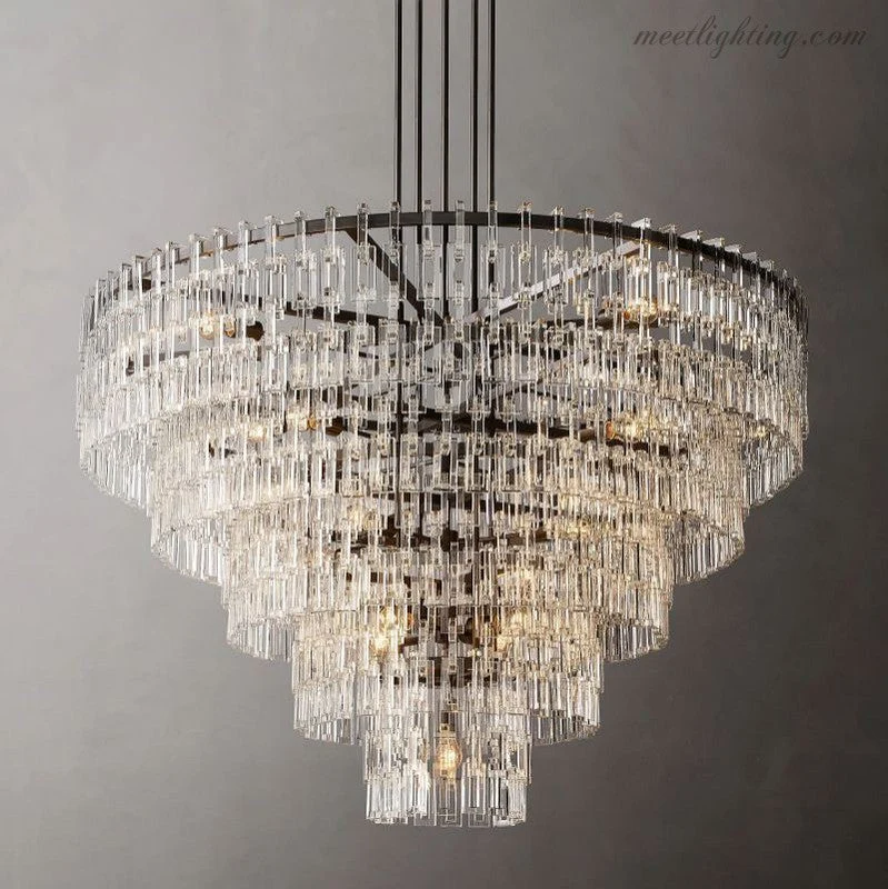 Kristallen Kroonluchter 155cm Vijf Lagen 17 Lichtpunten Staal Glas Luxe Verlichting Eetkamer Entree Lobby | Sansoti