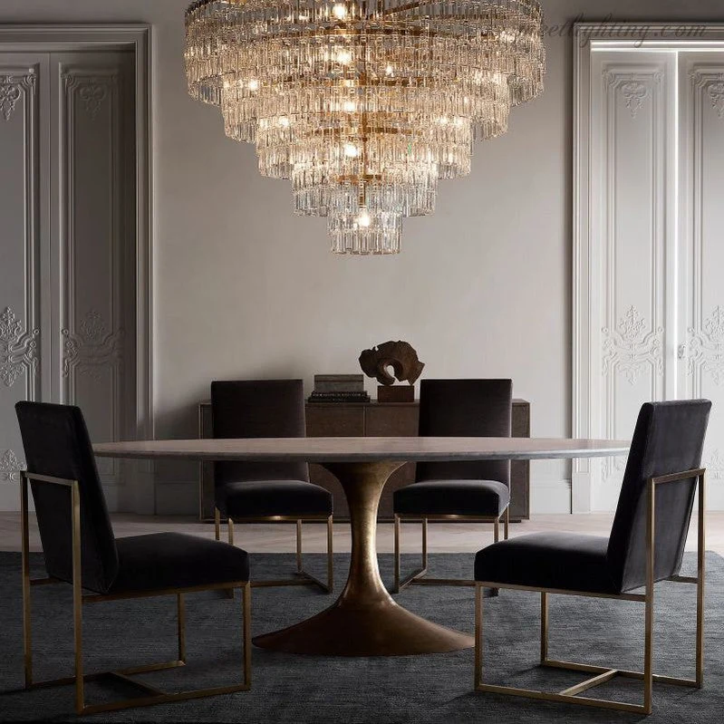 Kristallen Kroonluchter 155cm Vijf Lagen 17 Lichtpunten Staal Glas Luxe Verlichting Eetkamer Entree Lobby | Sansoti