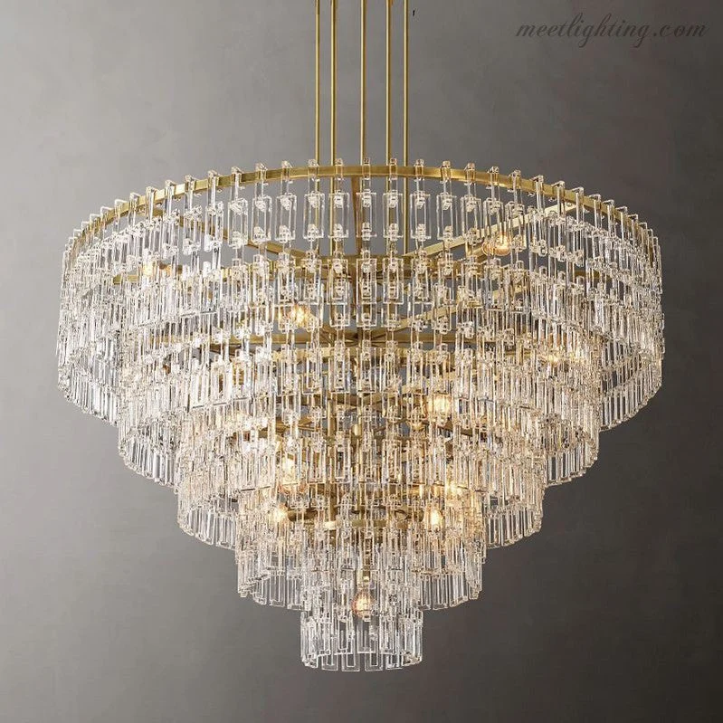 Kristallen Kroonluchter 155cm Vijf Lagen 17 Lichtpunten Staal Glas Luxe Verlichting Eetkamer Entree Lobby | Sansoti