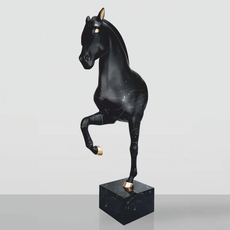 Casa Padrino XXL Deko Skulptur Pferd auf Sockel Schwarz / Gold H. 255 cm