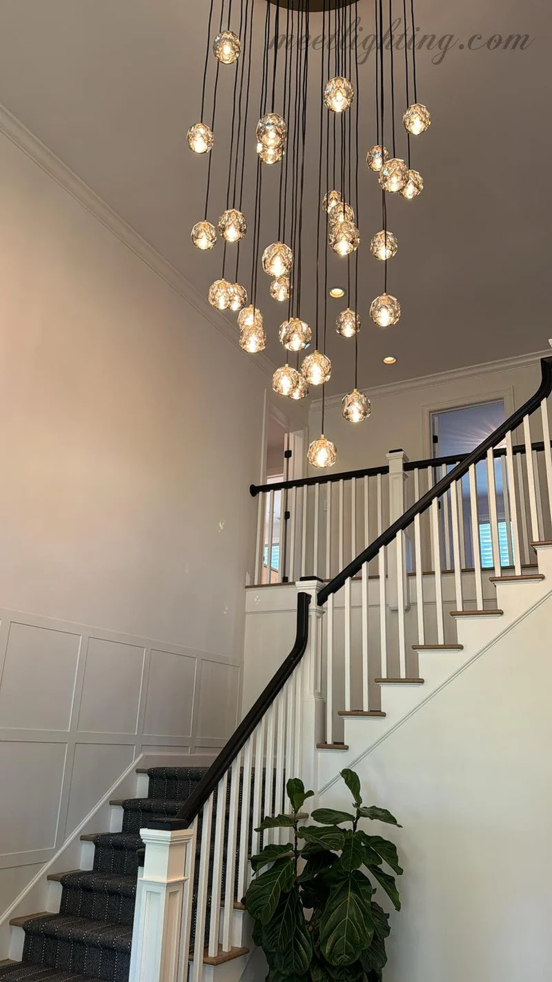 Glazen Cluster Kroonluchter Ø35cm Kristallen Bollen 10 Lichtpunten Messing Rookglas Eetkamer Woonkamer | Sansoti