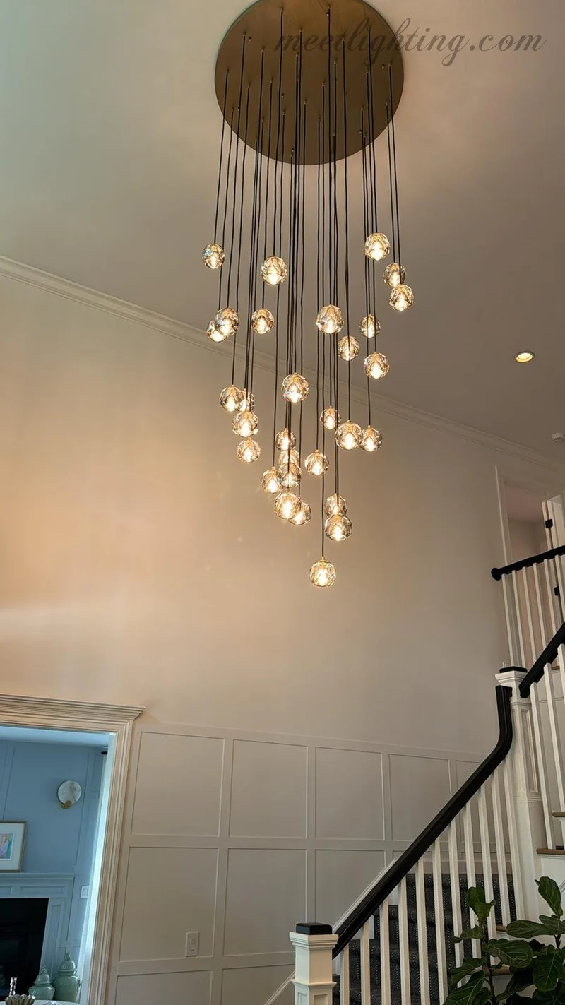 Glazen Cluster Kroonluchter Ø35cm Kristallen Bollen 10 Lichtpunten Messing Rookglas Eetkamer Woonkamer | Sansoti