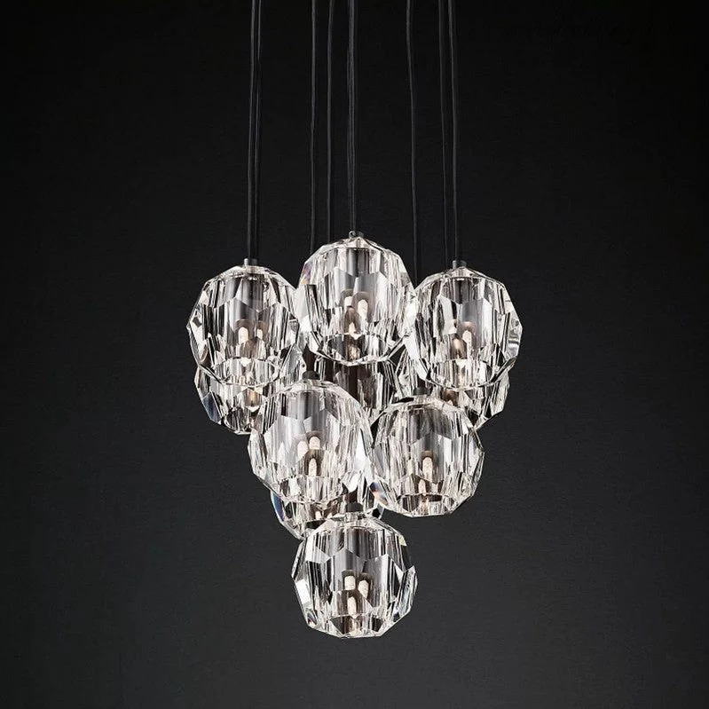 Glazen Cluster Kroonluchter Ø35cm Kristallen Bollen 10 Lichtpunten Messing Rookglas Eetkamer Woonkamer | Sansoti