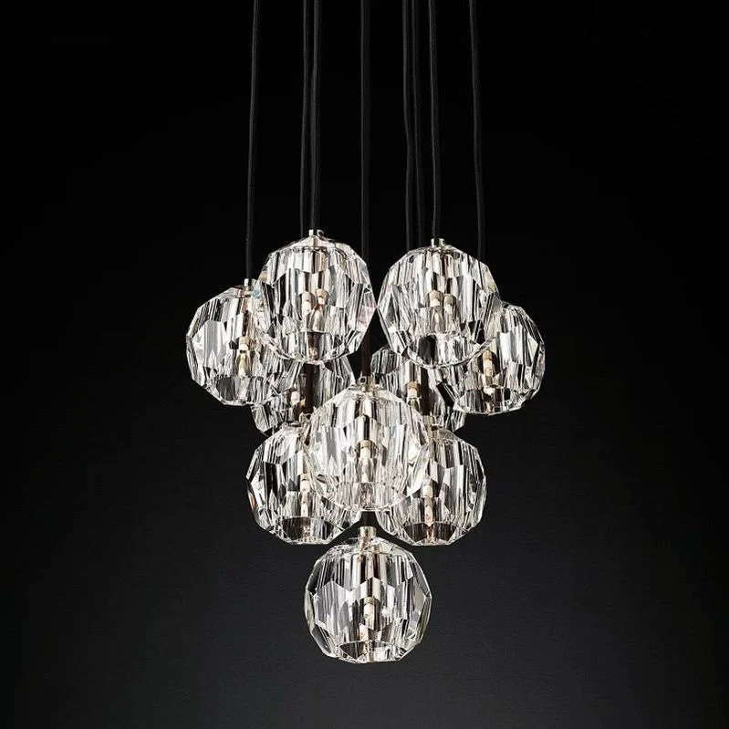 Glazen Cluster Kroonluchter Ø35cm Kristallen Bollen 10 Lichtpunten Messing Rookglas Eetkamer Woonkamer | Sansoti