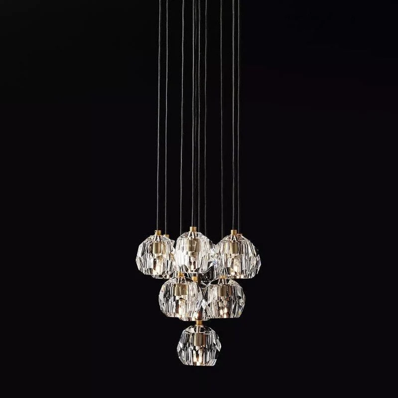 Glazen Cluster Kroonluchter Ø35cm Kristallen Bollen 10 Lichtpunten Messing Rookglas Eetkamer Woonkamer | Sansoti