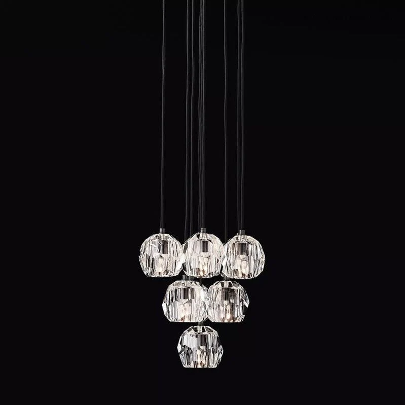 Glazen Cluster Kroonluchter Ø35cm Kristallen Bollen 10 Lichtpunten Messing Rookglas Eetkamer Woonkamer | Sansoti