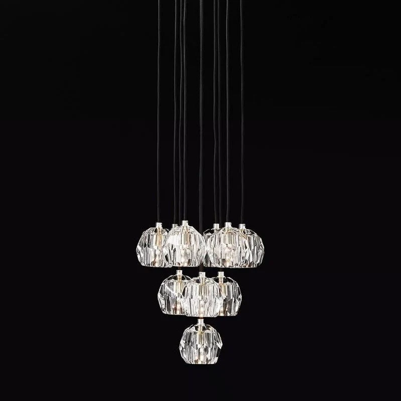 Glazen Cluster Kroonluchter Ø35cm Kristallen Bollen 10 Lichtpunten Messing Rookglas Eetkamer Woonkamer | Sansoti