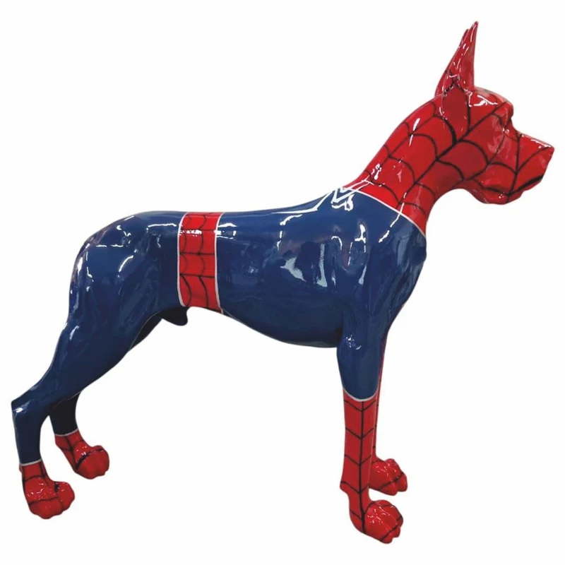 Casa Padrino Deko Skulptur Deutsche Dogge Blau / Rot / Schwarz 125 x H. 110 cm