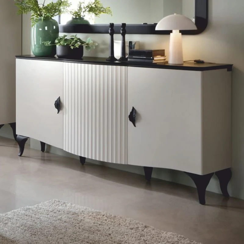 Casa Padrino Luxus Art Deco Sideboard Weiß / Schwarz 173,4 cm - Art Deco Möbel