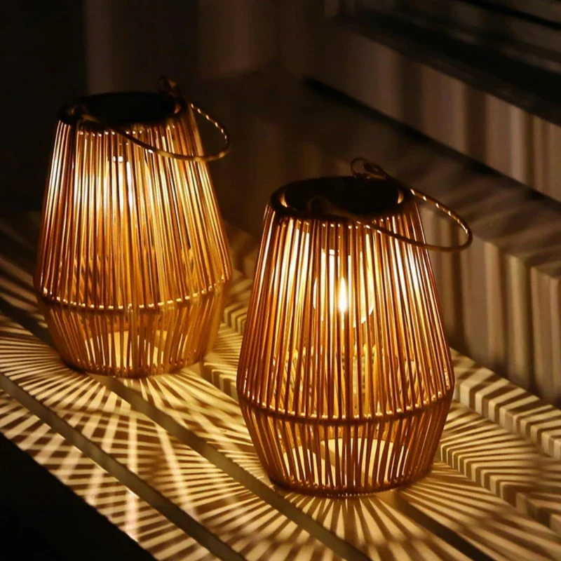 Handgevlochten Solar Tuinlantaarn LED Waterdicht Rotan Buitenverlichting Sfeerverlichting Terras Balkon Pad | Sansoti