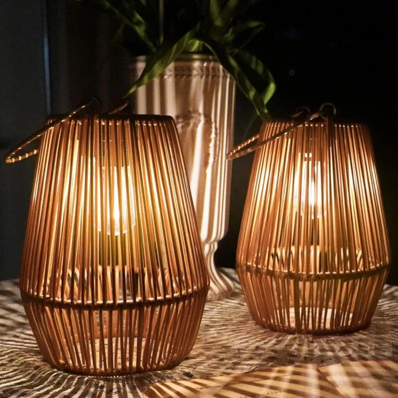 Handgevlochten Solar Tuinlantaarn LED Waterdicht Rotan Buitenverlichting Sfeerverlichting Terras Balkon Pad | Sansoti