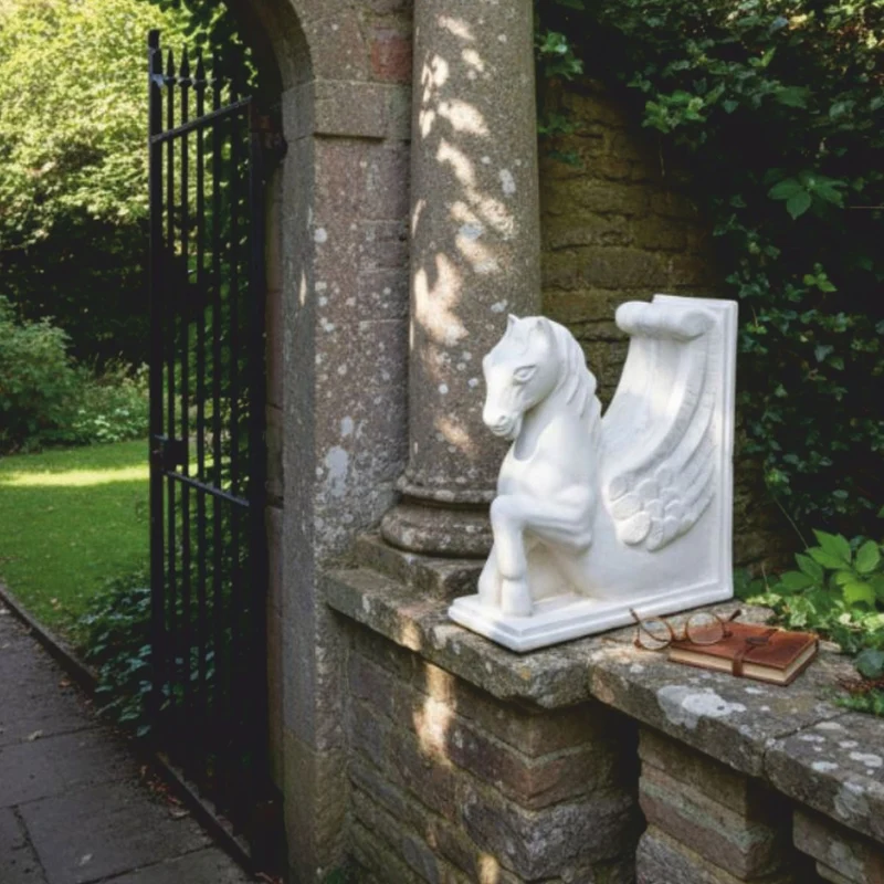 Casa Padrino Barock Garten Deko Beton Skulptur Pferd Weiß H. 72 cm - Prunkvolle Barockstil Figur - Barock Garten Deko Accessoires