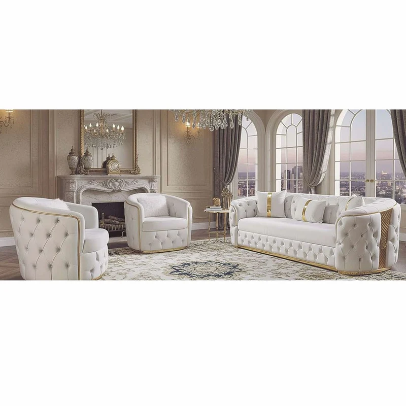 Casa Padrino Luxus Chesterfield Schlafsofa Weiß / Gold 230 cm - Wohnzimmer Möbel
