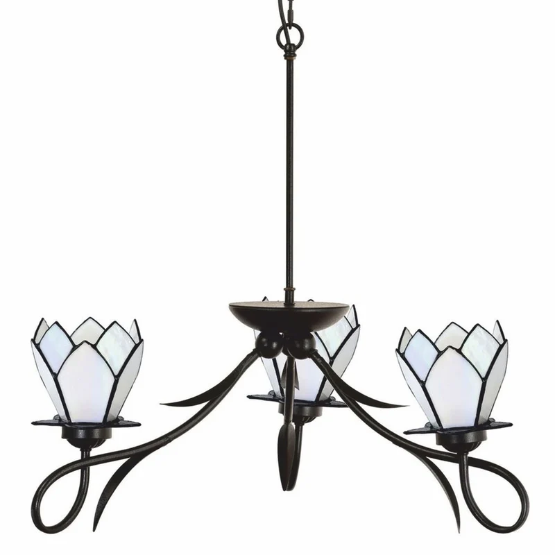 Casa Padrino Art Deco Tiffany Kronleuchter Braun / Weiß Ø 80 cm - Tiffany Leuchten