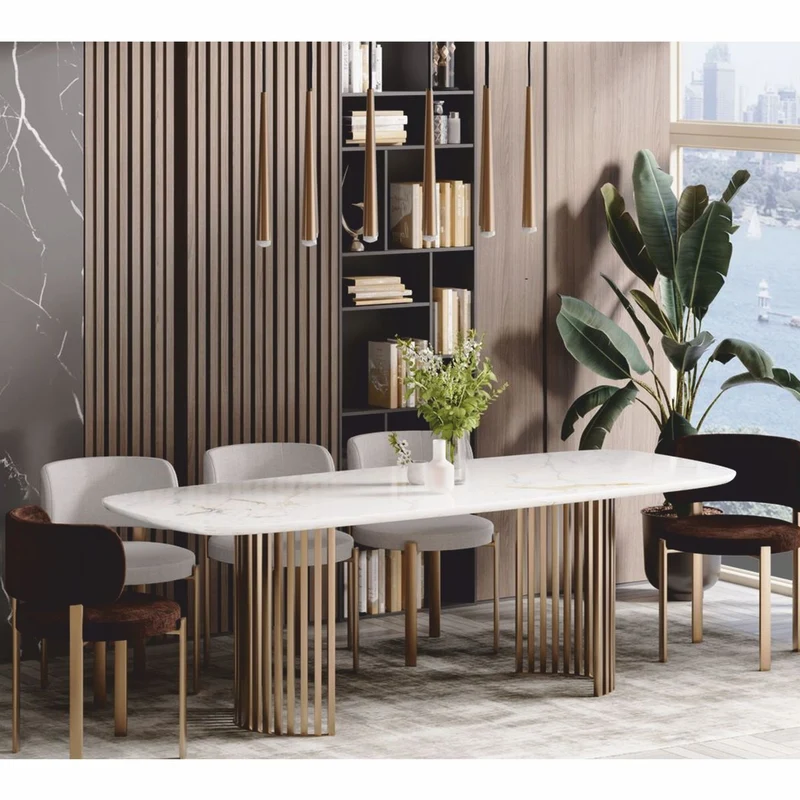 Casa Padrino Luxus Esstisch Weiß / Messing 180 cm - Luxus Esszimmer Möbel