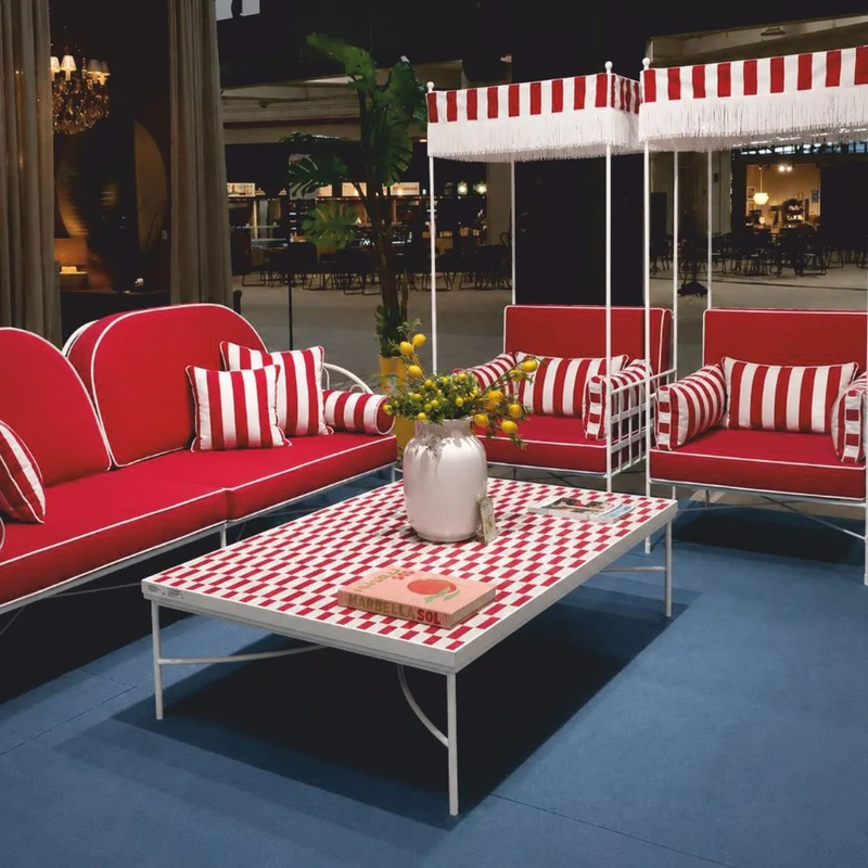 Casa Padrino Luxus Schmiedeeisen Sessel mit Sonnendach Rot / Weiß H. 200 cm