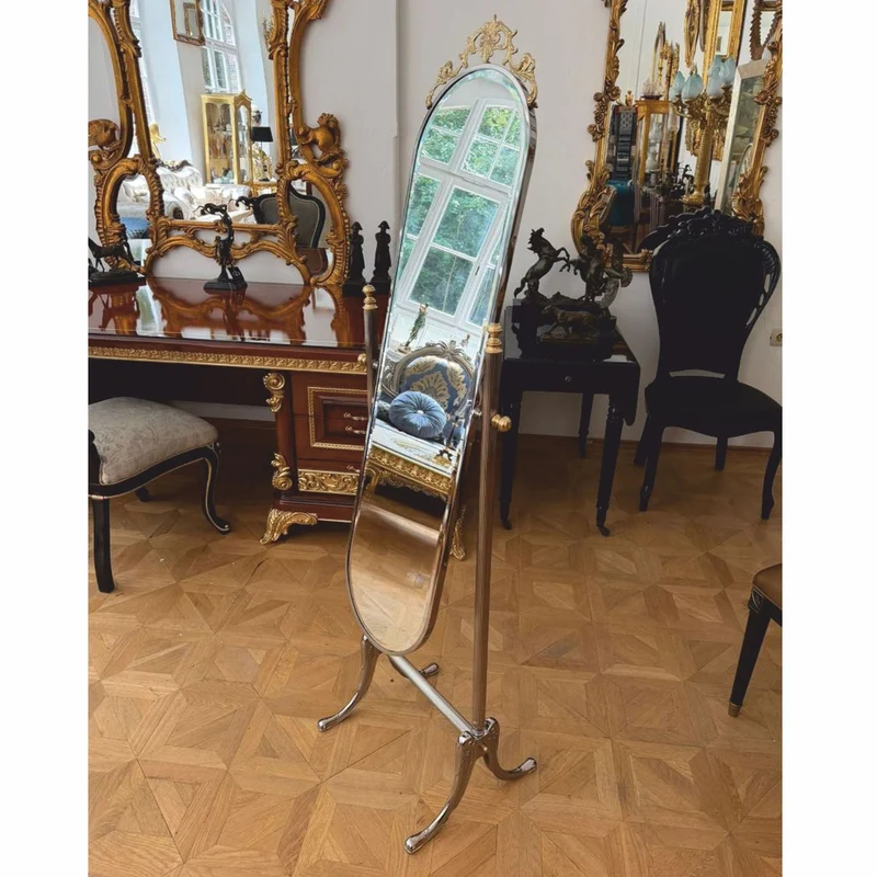 Casa Padrino Luxus Barock Standspiegel Silber / Gold H. 165 cm - Schwenkbarer Spiegel - Barock Möbel - Made in Italy