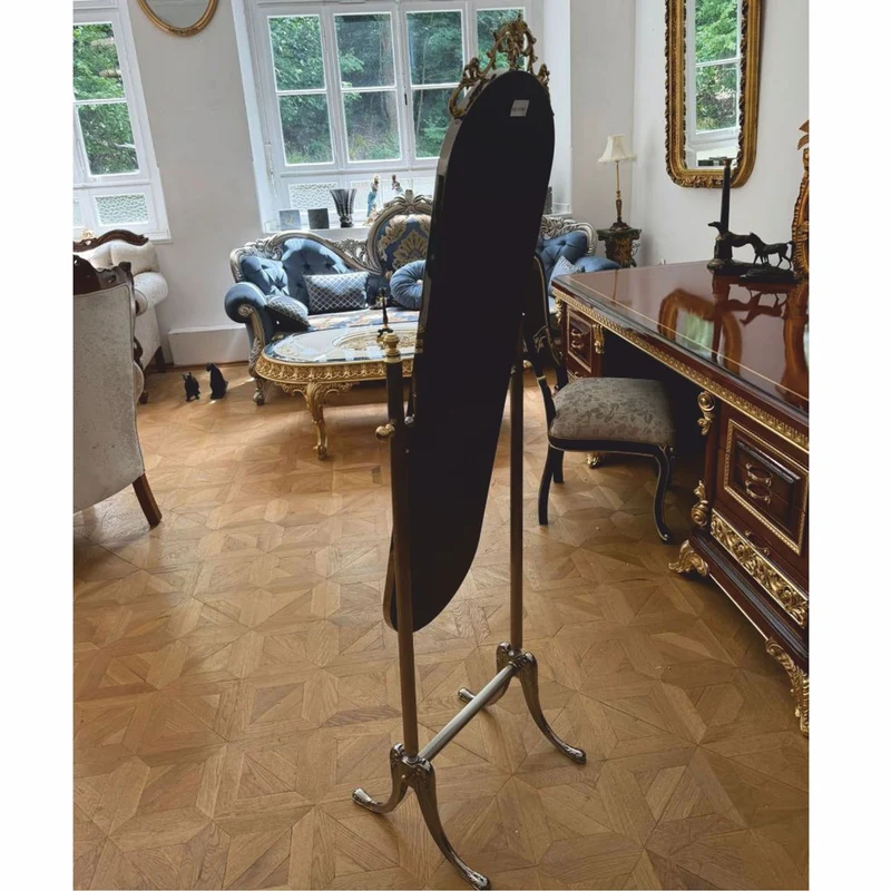 Casa Padrino Luxus Barock Standspiegel Silber / Gold H. 165 cm - Schwenkbarer Spiegel - Barock Möbel - Made in Italy
