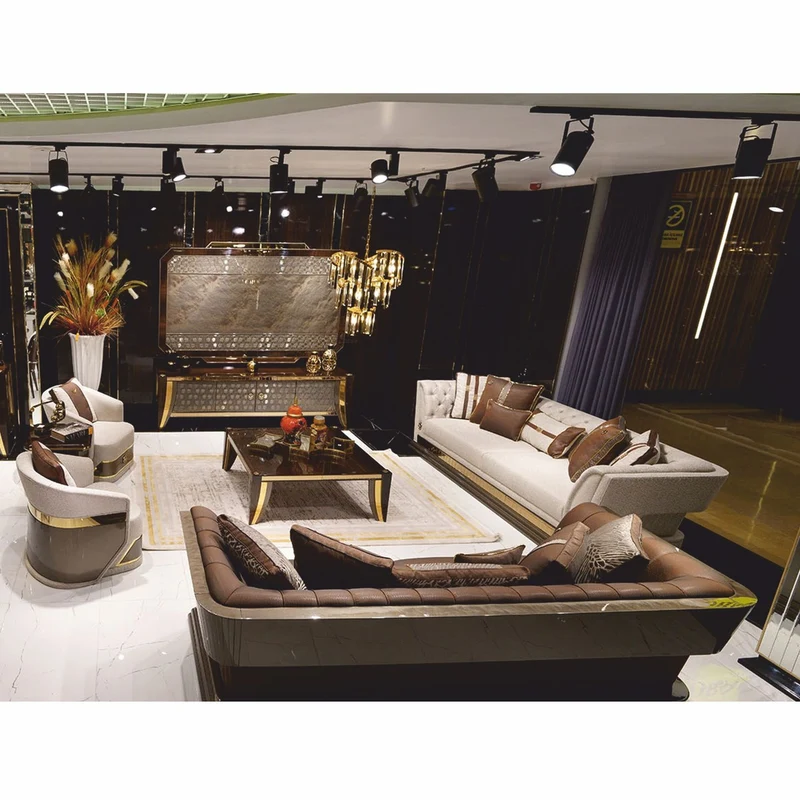 Casa Padrino Luxus Sofa Grau / Gold 263 cm - Wohnzimmer & Hotel Möbel
