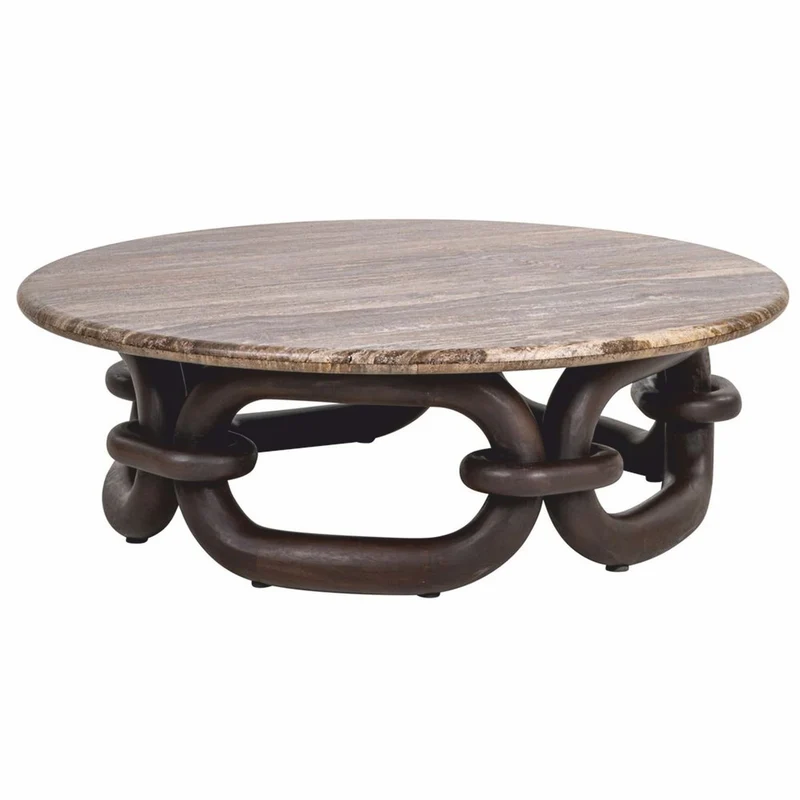 Casa Padrino Luxus Couchtisch mit Travertin Tischplatte Braun / Dunkelbraun Ø 110 cm