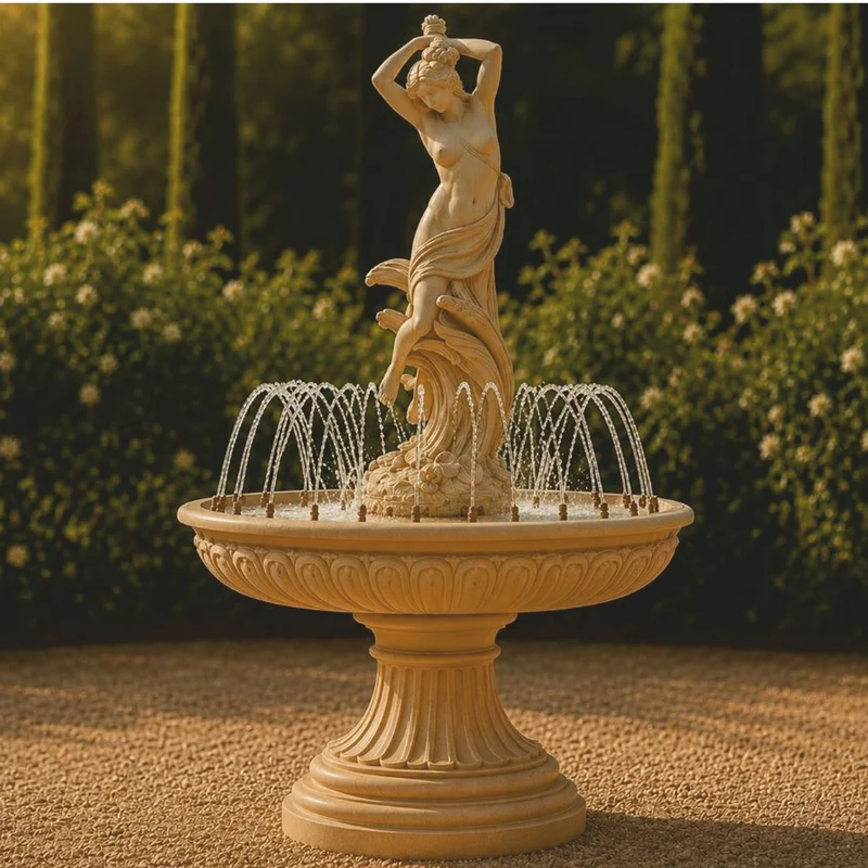 Casa Padrino Barock Springbrunnen mit Wasserdüsenring Beige Ø 152 x H. 240 cm