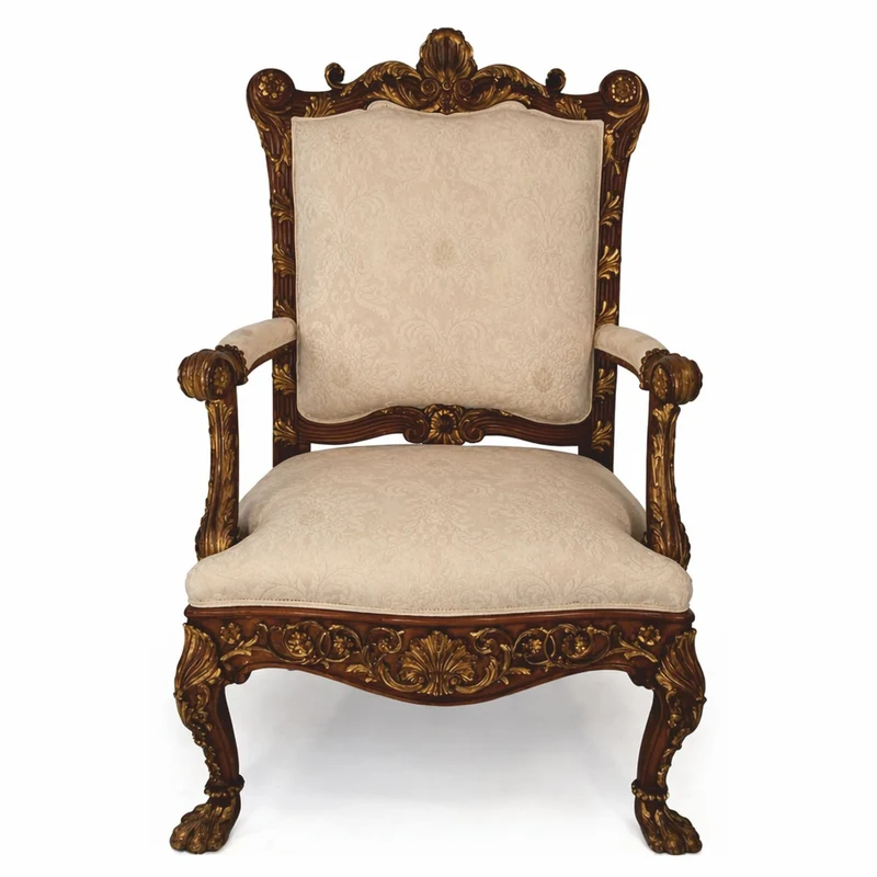 Casa Padrino Luxus Barock Wohnzimmer Sessel Beige / Dunkelbraun / Gold H. 123 cm - Made in Italy