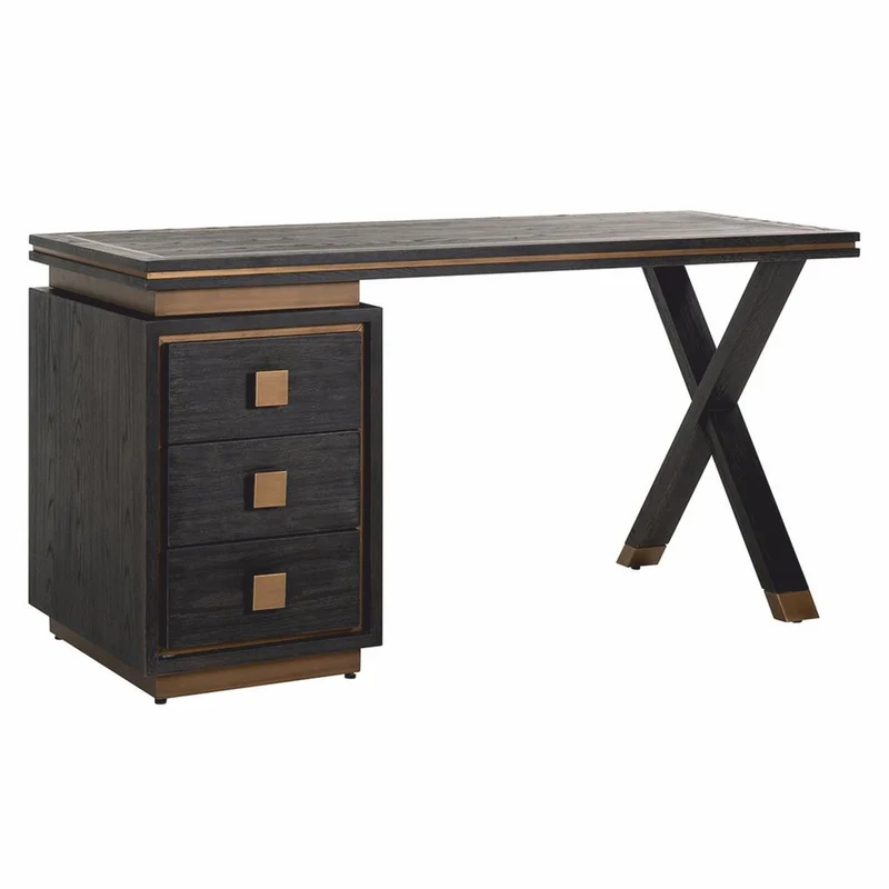 Casa Padrino Luxus Schreibtisch mit 3 Schubladen Antik Schwarz / Bronze 150 cm - Büro Möbel