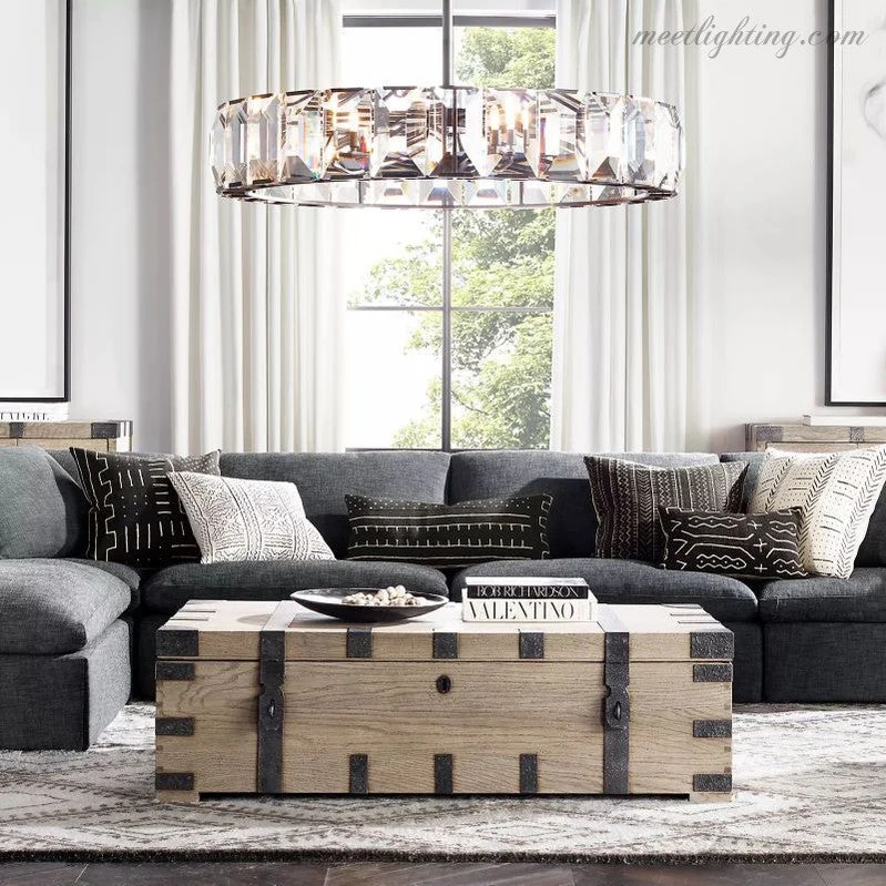 Ronde Kristallen Kroonluchter 150cm – 14 Lichtpunten Glas Hangverlichting voor Eetkamer Woonkamer en Entree | Sansoti