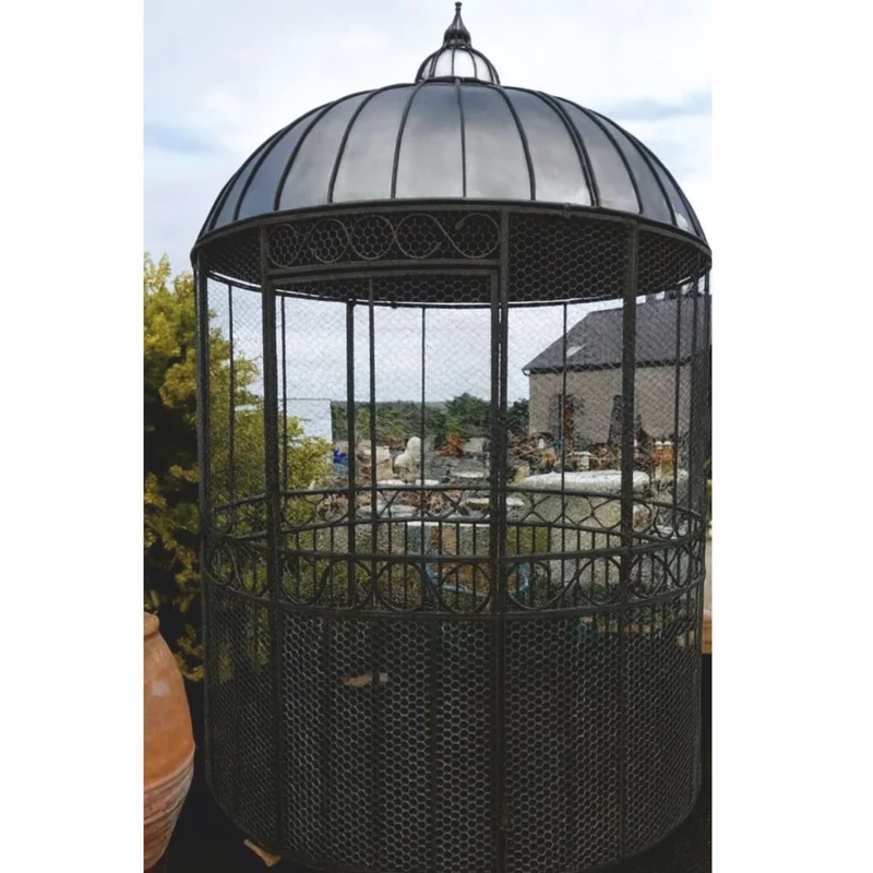 Casa Padrino Jugendstil Garten Vogelhaus Schwarz / Silber Ø 200 x H. 300 cm - Nostalgische Vogelhäuser