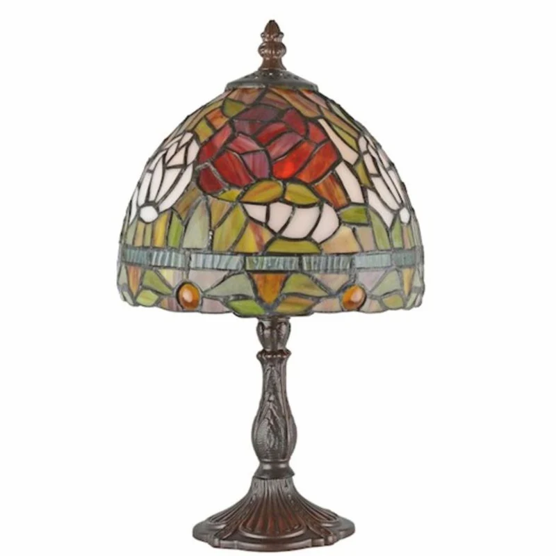 Casa Padrino Jugendstil Tiffany Tischleuchte Bunt / Braun H. 34 cm - Tiffany Leuchten