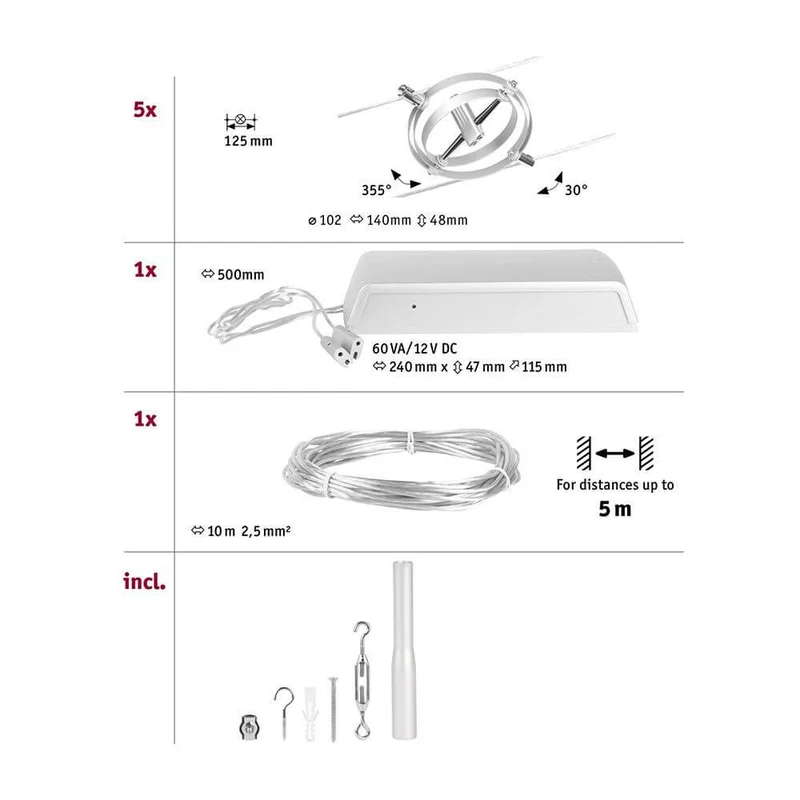 CorDuo Seilsystem Cardan Basis-Set 8-flammig Chrom-Matt