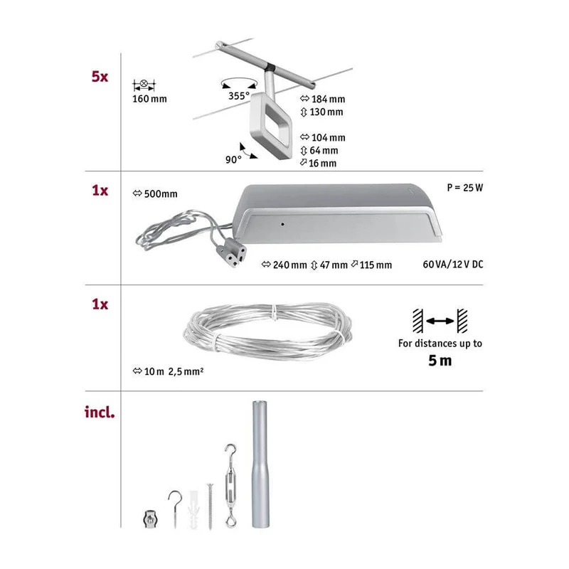 CorDuo LED Seilsystem Frame Basis-Set Chrom-Matt