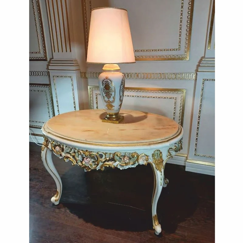 Casa Padrino Luxus Barock Couchtisch Weiß / Bunt / Beige 95 cm - Made in Italy