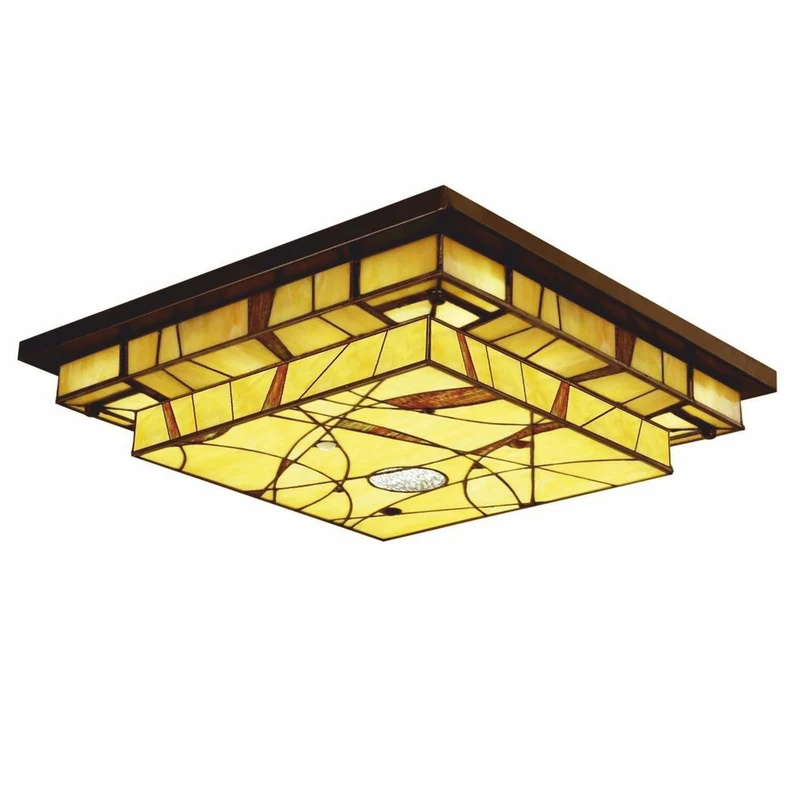 Casa Padrino Art Deco Tiffany Deckenleuchte Gelb / Braun 50 cm - Tiffany Leuchten