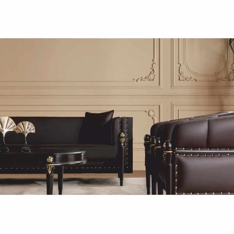Casa Padrino Luxus Barock Kunstleder Sessel Dunkelbraun / Gold - Barockstil Möbel