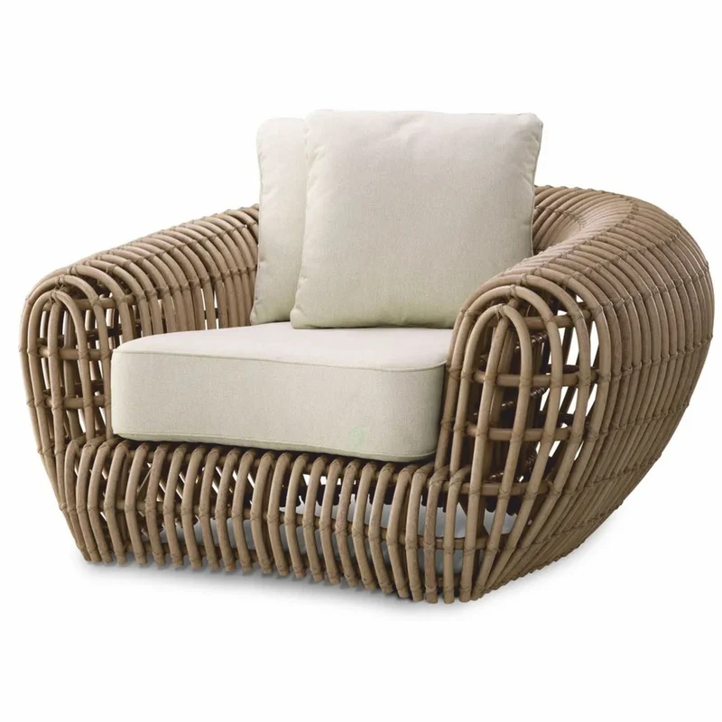 Casa Padrino Luxus Garten Sessel Braun / Sandfarben 120,5 cm - Garten & Hotel Möbel