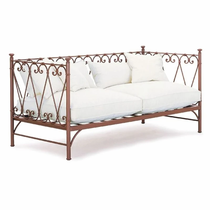 Casa Padrino Luxus Jugendstil Schmiedeeisen Sofa Braun / Weiß 196 cm - Hotel & Garten Sofa