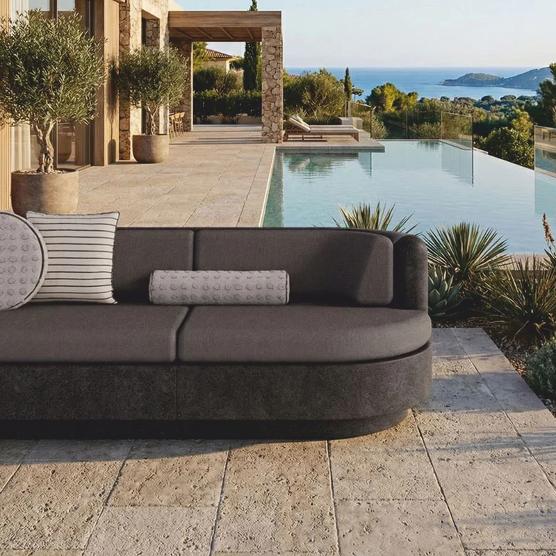 Casa Padrino Luxus Beton Sofa Anthrazit / Grau 294 cm - Wohnzimmer & Garten Sofa
