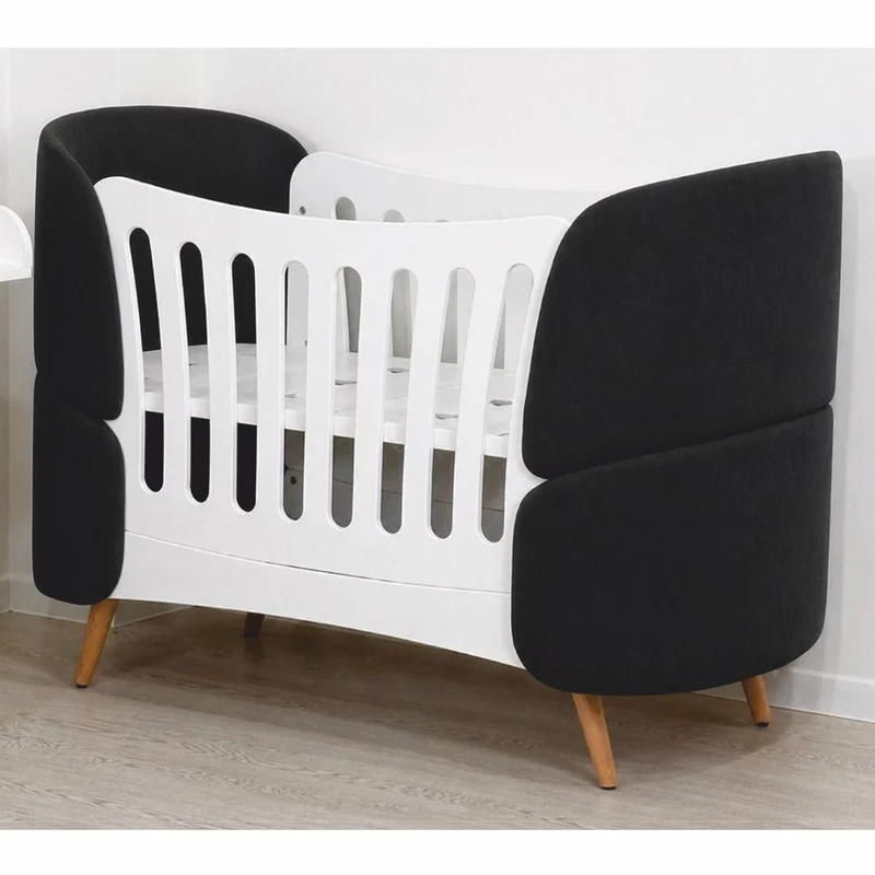 Casa Padrino Luxus Babybett Weiß / Schwarz / Naturfarben 145 cm - Baby Möbel