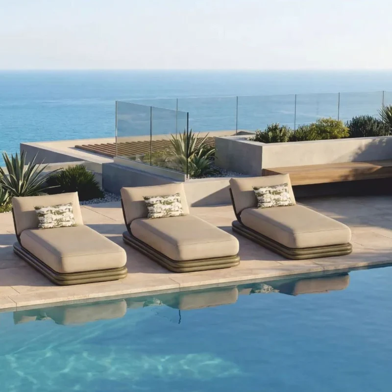 Casa Padrino Luxus Gartenliege Beige / Matt Grün 200 cm - Luxus Poolliege