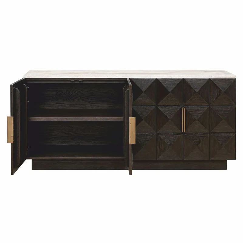 Casa Padrino Luxus Sideboard mit 4 Türen und Travertinplatte Dunkelbraun / Beige 170 cm