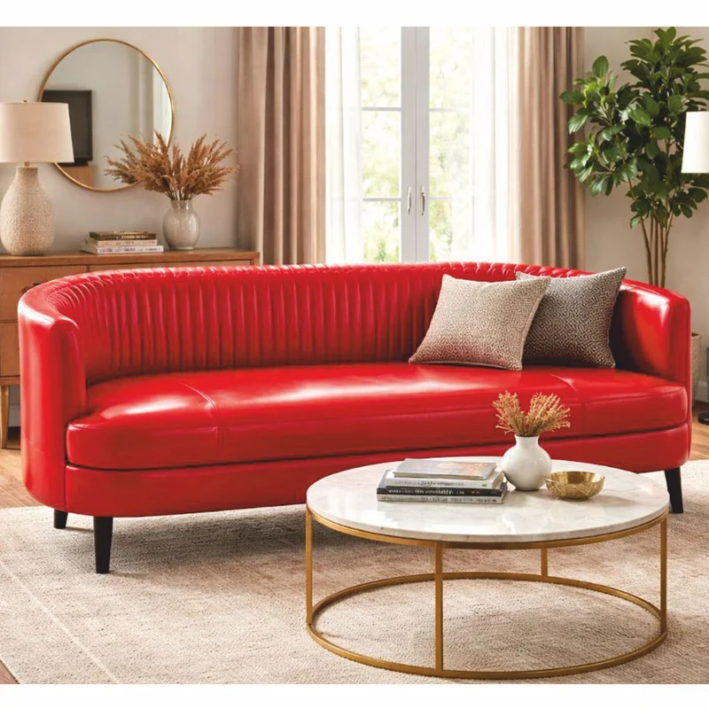 Casa Padrino Luxus Leder Sofa Rot / Schwarz 180 cm - Echtleder Wohnzimmer Möbel