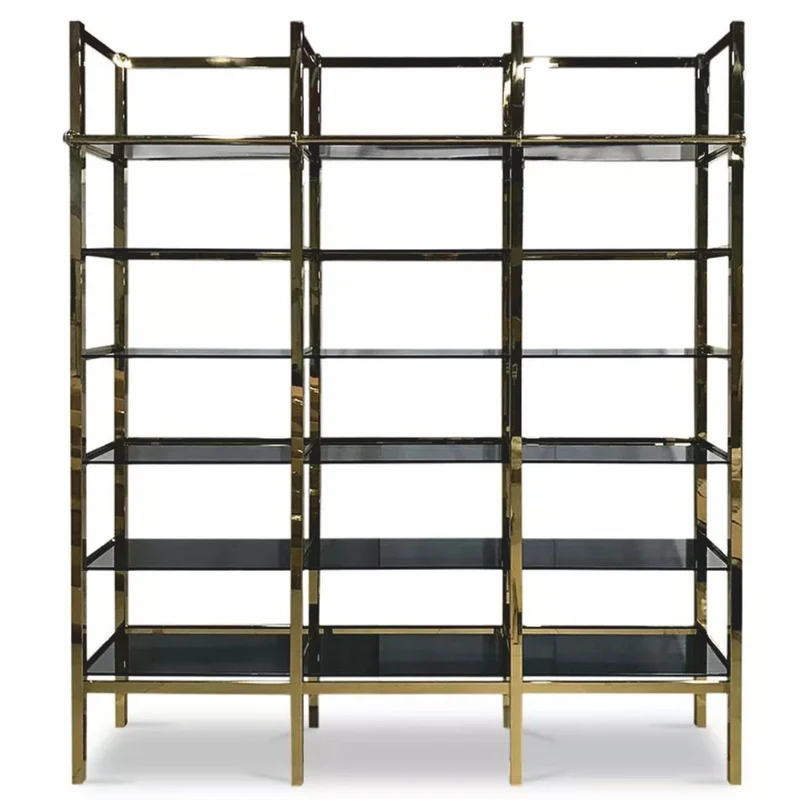 Casa Padrino Metall Regalschrank mit Leiter Gold / Schwarz 245 x 45 x H. 223 cm