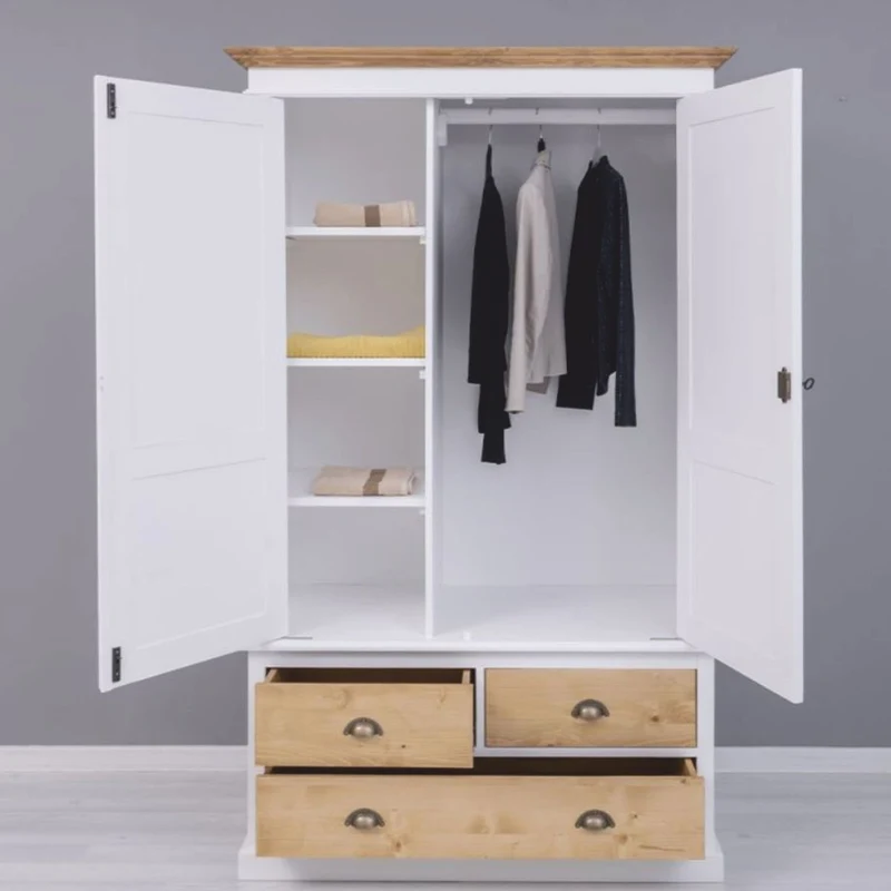 Casa Padrino Landhausstil Kleiderschrank Weiß / Naturfarben 121 x H. 197 cm - Schlafzimmer Möbel