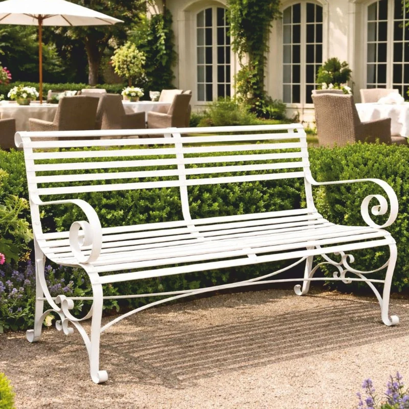 Casa Padrino Jugendstil Schmiedeeisen Gartenbank Weiß 120 cm - Garten Möbel