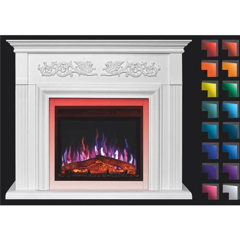 Casa Padrino Barock LED Elektrokamin Weiß 121 x 35 x H. 100 cm - Barock Möbel